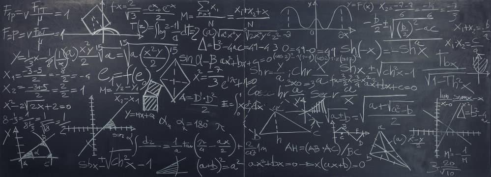 A chalkboard displaying a giant mathematical formula
