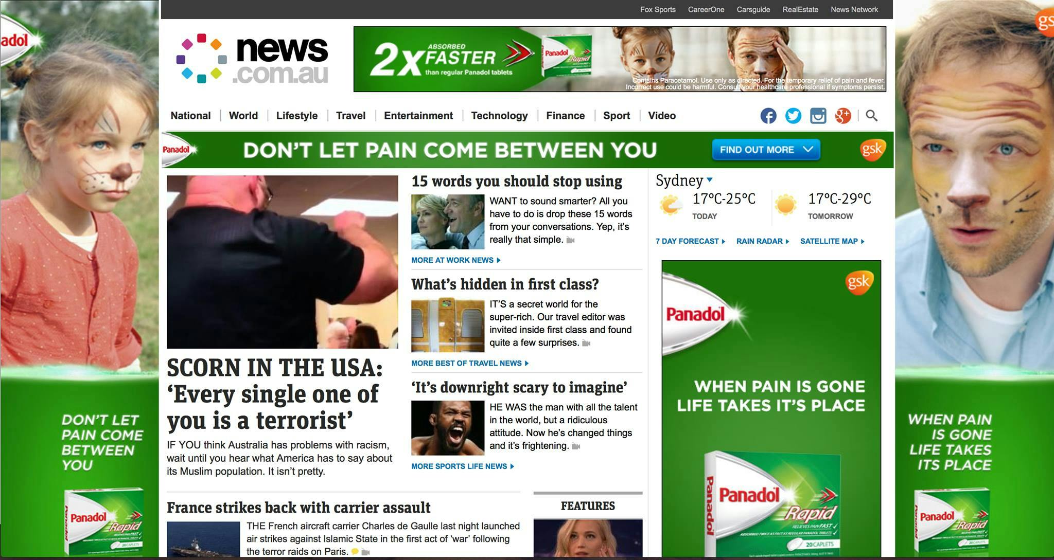 a news site packed with ads