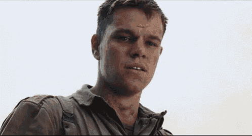 A GIF of Matt Damon aging from Saving Private Ryan